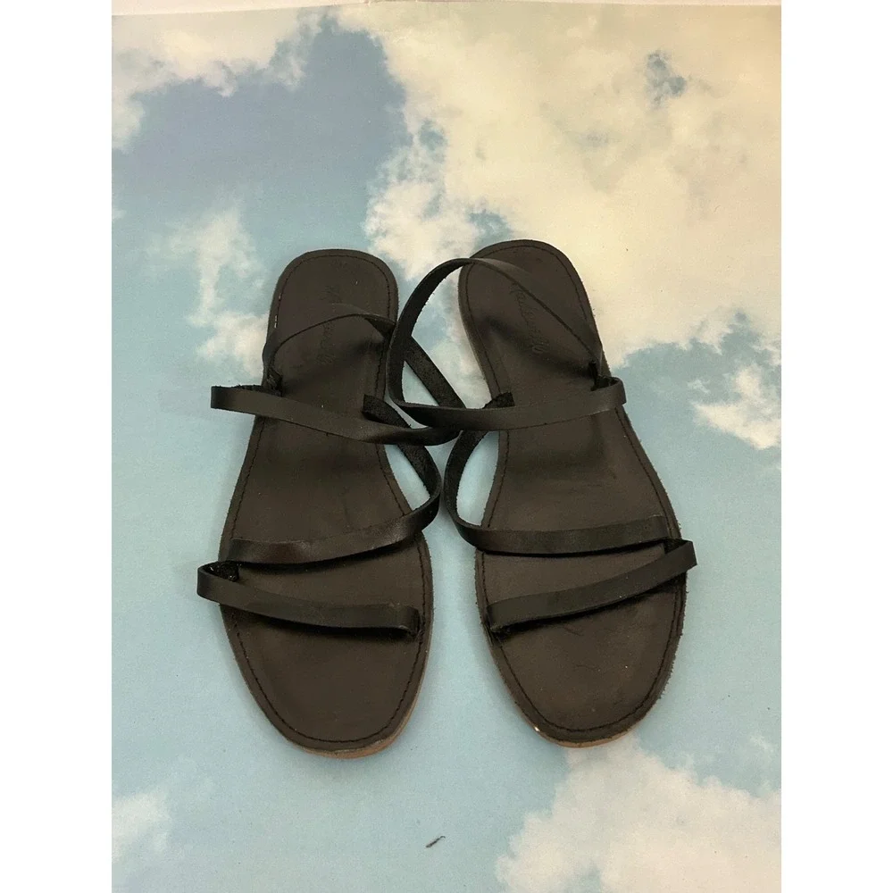 Madewell Shoes Womens Size 9.5 Black Leather Open Toe Flats Strappy Sandal